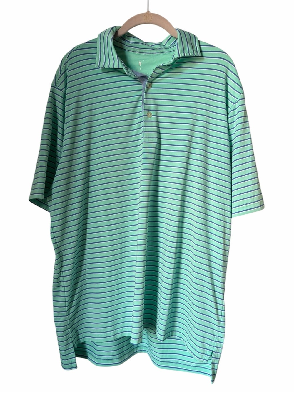 Fairway & Greene Mint Green Blue Stripes Polo Golf Shirt Moisture Wicking